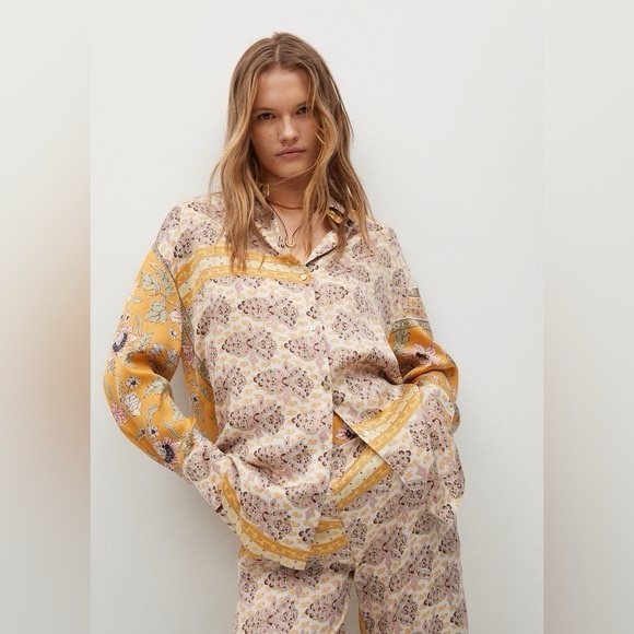 Mango Tops - Mango Floral Women's Oversized Top- Cream and Yellow